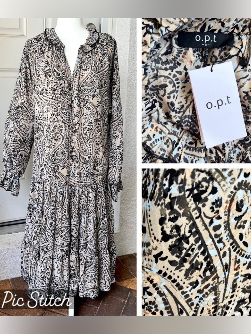 o. p. t OPT Long sleeve PAISLEY dress BEIGE BLACK BLUE